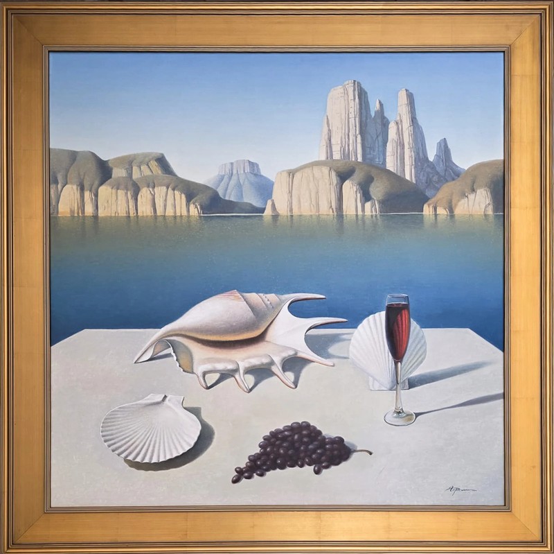 Evgeni Gordiets «Wine and Grape» 1993 Oil on Canvas 40x40in Framed