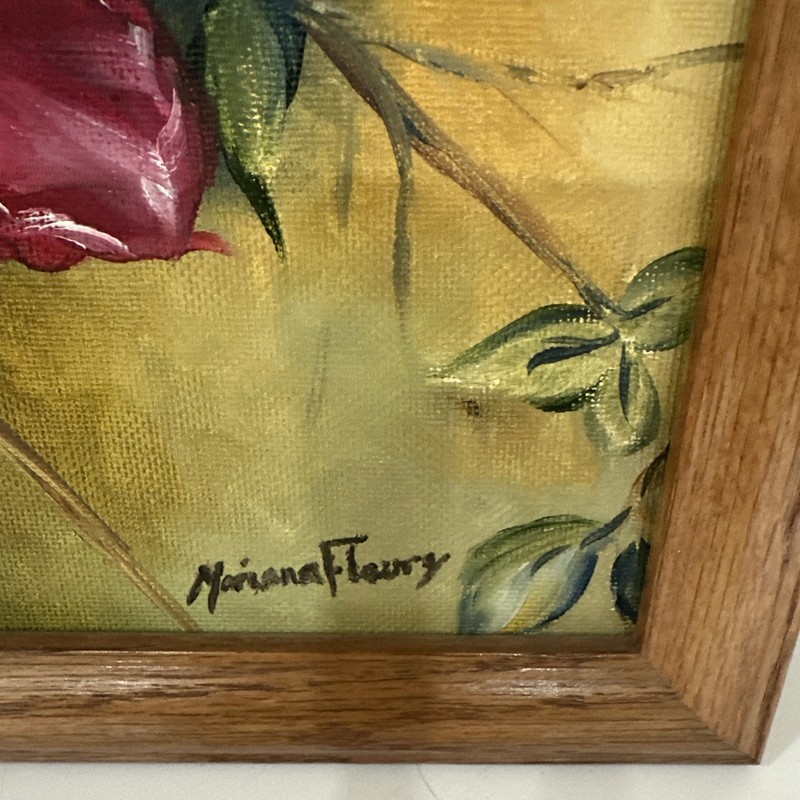 Original Painting Pink Hibiscus Flower Signed - Frame Is 11.5” X 9.5” gallery