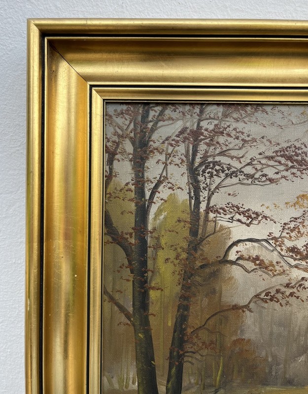Impressionist Einar Landberg Autumn Forest Landscape With Lake Oil Painting gallery