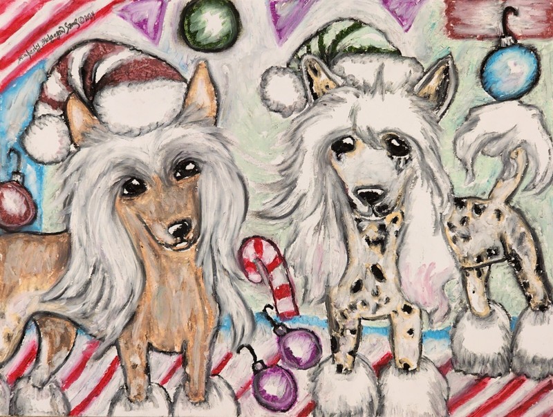 CHINESE CRESTED Christmas Original 9×12 oil Pastel Painting by KSams Whimsical