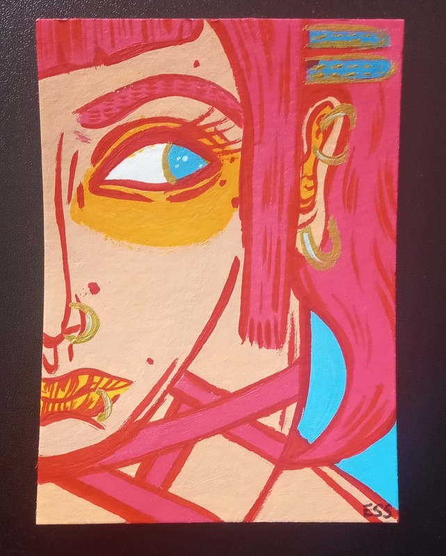 Tiny Art Club OOAK Weird Abstract Painting By ESS22, 3.5 x 2.5 in., Unframed