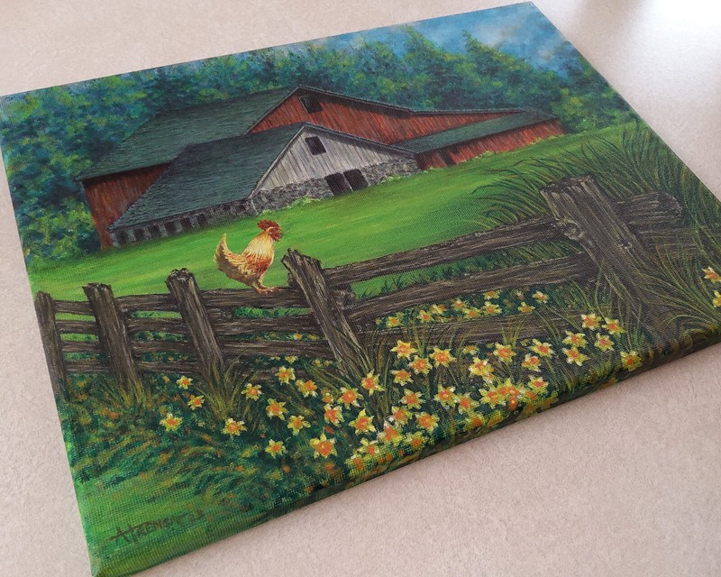 Rustic Barn Landscape, Original Acrylic Painting on 11 x 14 Canvas, Country Farm gallery