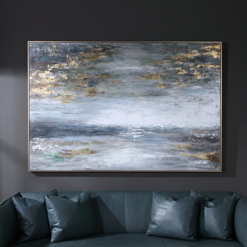 Luxe Oversize Modern Seascape Wall Art 73 in Gold Gray White Abstract Painting gallery