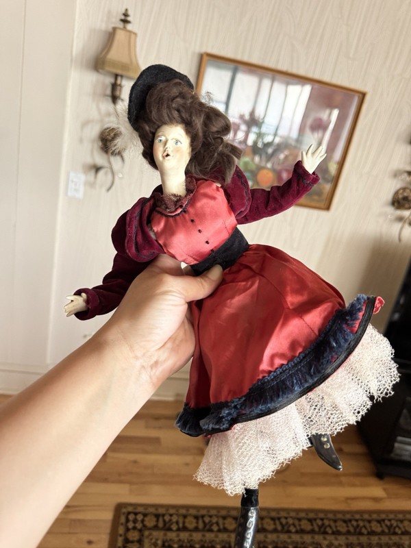 Antique FrenchFashionDoll c.1900 Signed A.R.Hand Painted FaceOriginal DressStand gallery