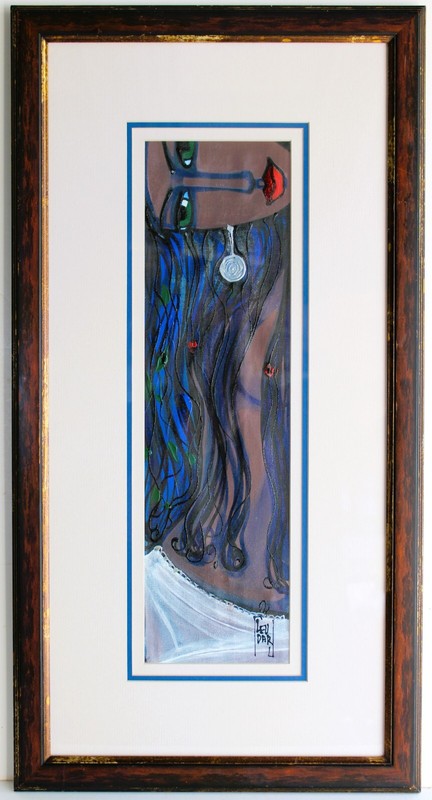 NATALIE LEUDAR MIXED MEDIA PAINTING CANVAS SIGNED MODERN FIGURATIVO Czech ARTIST