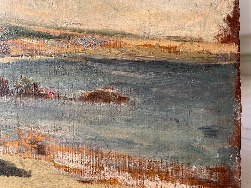 19th French Impressionism - Oil Panel Painting - Seascape Rocky Coast gallery