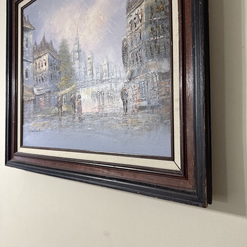 A. Herbert Framed City Reflections Oil Painting on Canvas 30x26” gallery