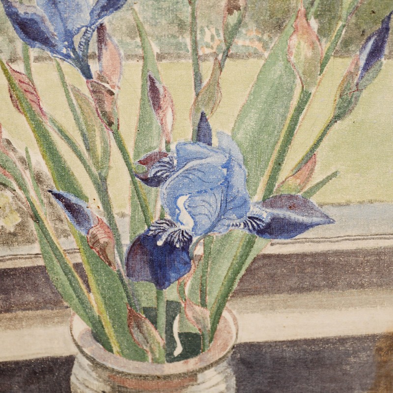 British School c.1930 Gouache - Blue Irises by the Window gallery