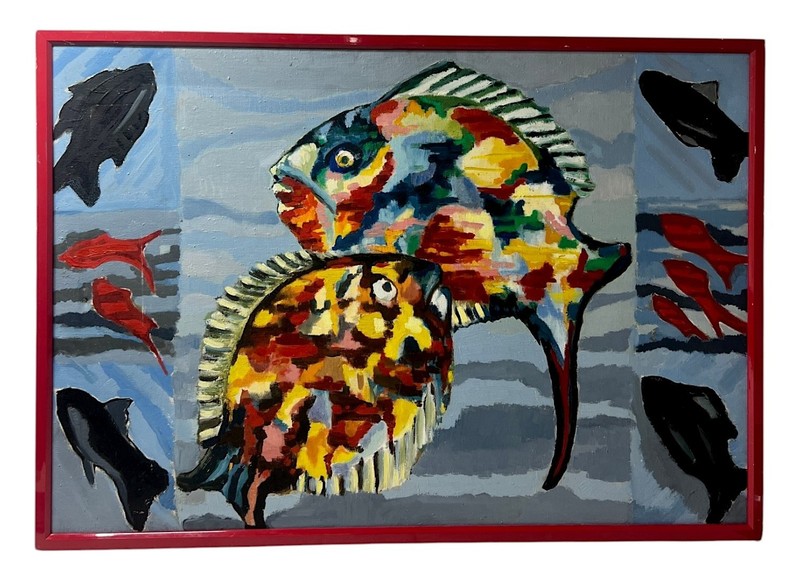 Dorota Krzymowska Colorful Fish Oil Painting Painting on Canvas 47″ x 34″ in
