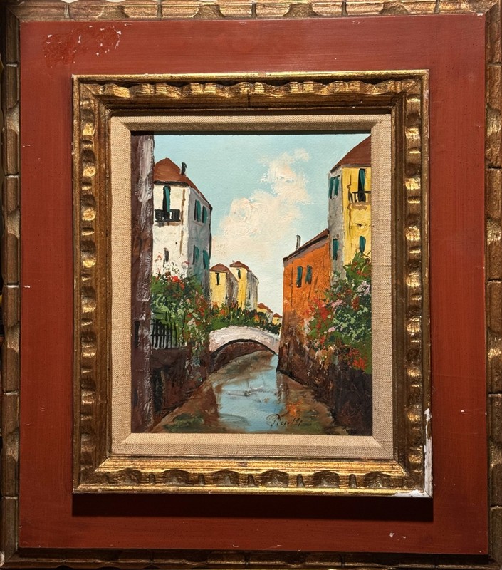 VTG c. 1970’s Original Impressionistic O/C «Venice» Signed Pinelli, Framed!