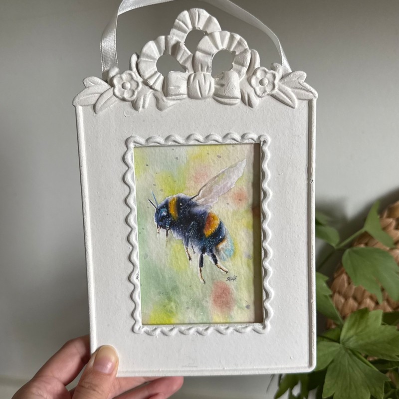 Bumble Bee Painting Framed Original Entomology Gift Insect Art Small Watercolor gallery