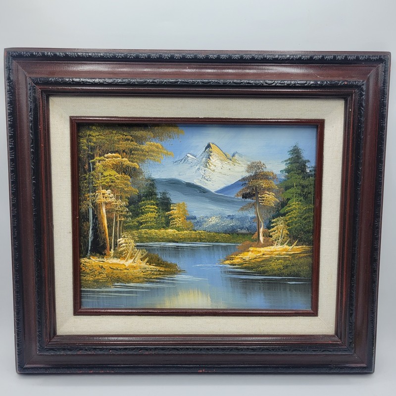 Vintage «River And Landscape Scene» Oil Painting – Framed 15×13 inches