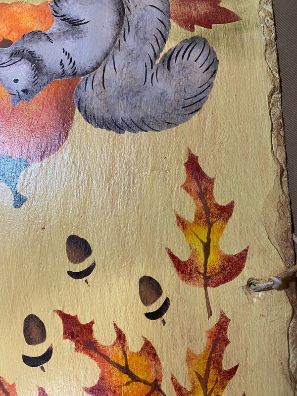Vintage "An Autumn Scene With Squirrel And Acorns" Painting On Slate gallery