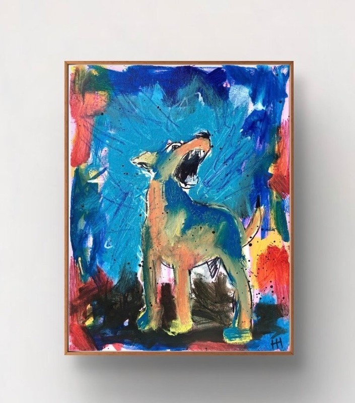Hand Painted Neo Expressionist Dog Acrylic 11×14 Canvas Painting, Holly Hammond