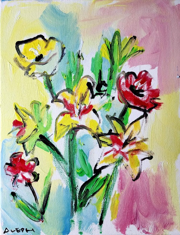 Aleph Original Flowers 14x11 Abstract Expressionist Wall Art Painting Canvas gallery