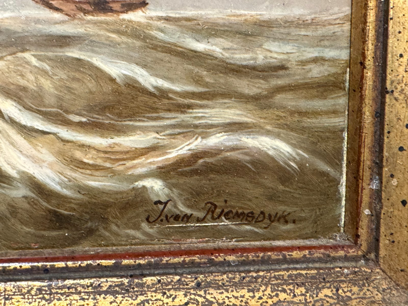 J VAN RIEMSDYK SIGNED ORIGINAL OIL PAINTING NAUTICAL SEASCAPE DUTCH FLEMISH SHIP gallery