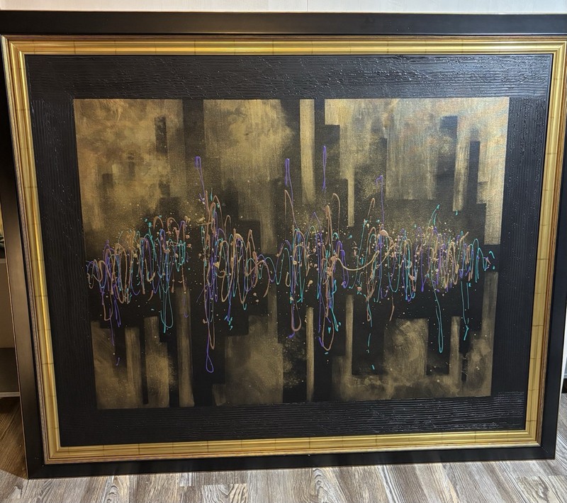 Large Signed Stephen Kaye Original Postmodern Abstract Painting Framed 57×47