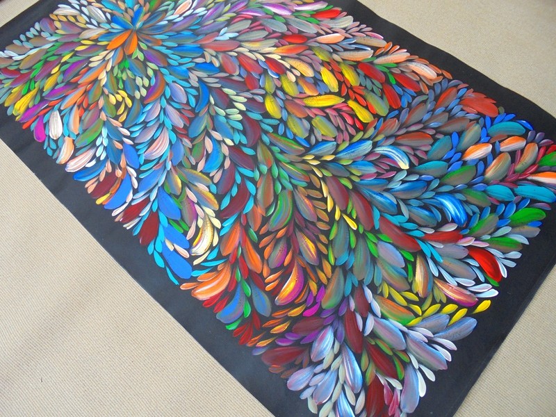 LOUISE NUMINA 140 x 88 cm Original Aboriginal Painting. Bush Medicine Leaves