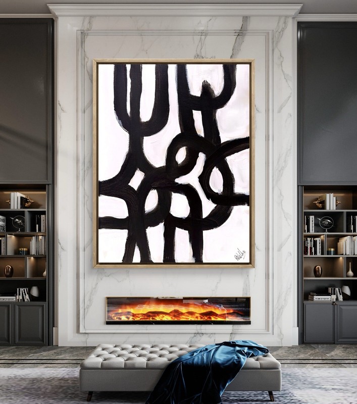 “Balance ”Original Wall Art Signed Canvas Black White Ivory Brown Minimalist gallery