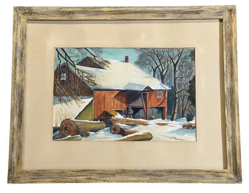 Harlan Elmer Randall (1880-1965) Orig.Vtg Lumber Yard Watercolor Painting Signed