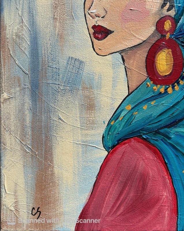 Boho Woman with Teal Scarf Original Acrylic Painting 11x14 Signed Canvas Art gallery
