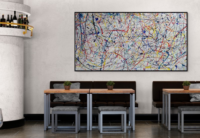 XXL Jackson Pollock Style Multicolor Abstract Art Textured Painting 59x30 in gallery