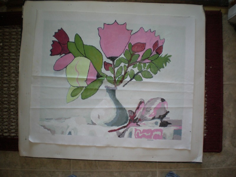 Tulips Painted By Number Oil Painting on Canvas Completed Unframed 16 x 21