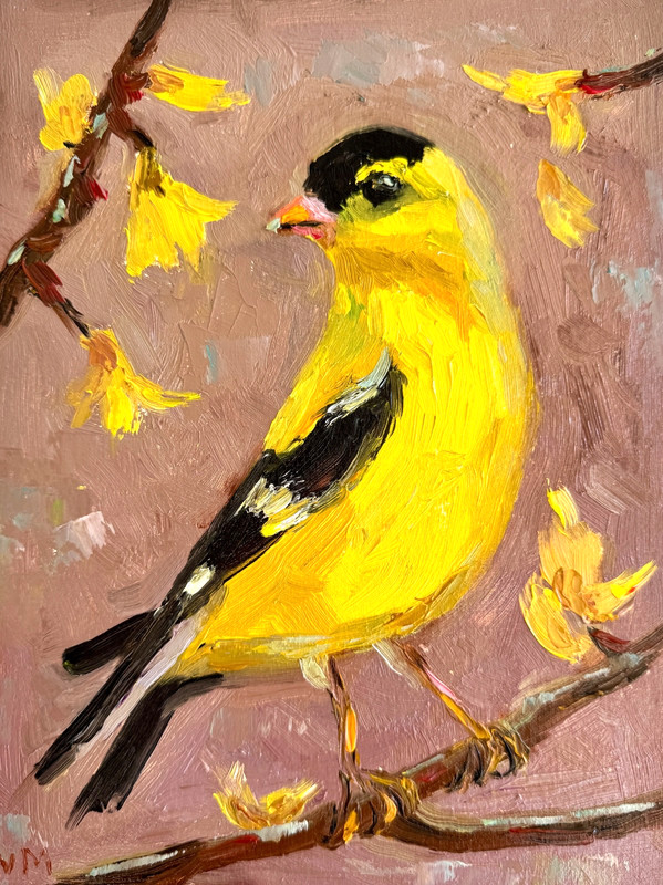 Bird Painting Oil Original Canvas Goldfinch Wildlife Wall Pet Art Decor signed