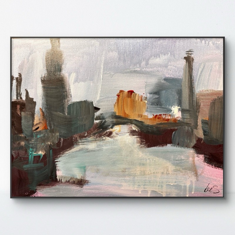 SAMATOWIC Original 12×16 Abstract Expressionism Bridge Cityscape Signed 571