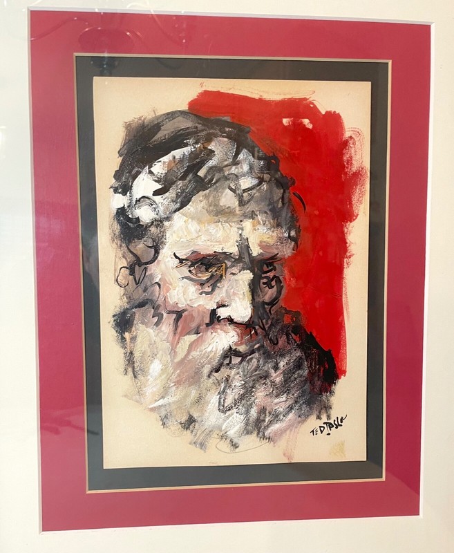 vintage original Ted Jaslow Bold Expressionist Rabbi, Judaica oil painting art