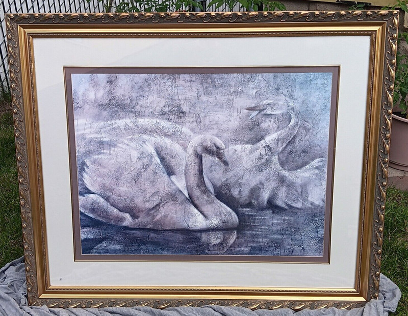 🦢 Unique Swan Painting Under Glass CEDAR CREEK COLLECTION Elegant Frame 37x45" gallery