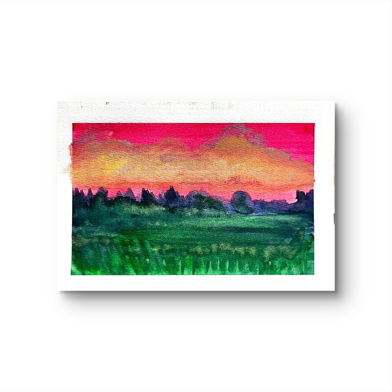 Finger Lakes Drive At Dusk Colorful Impressionist Original Watercolor 5x7 Signed gallery