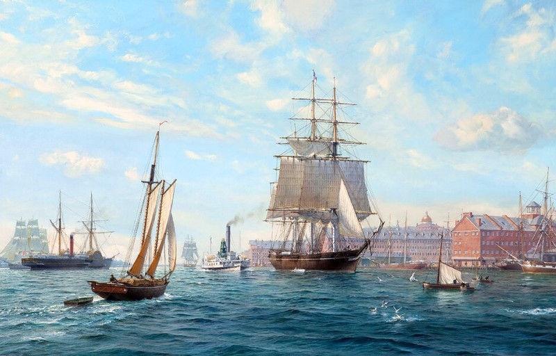 Sailing boats in the harbor Oil painting Giclee Art Printed on canvas L2548