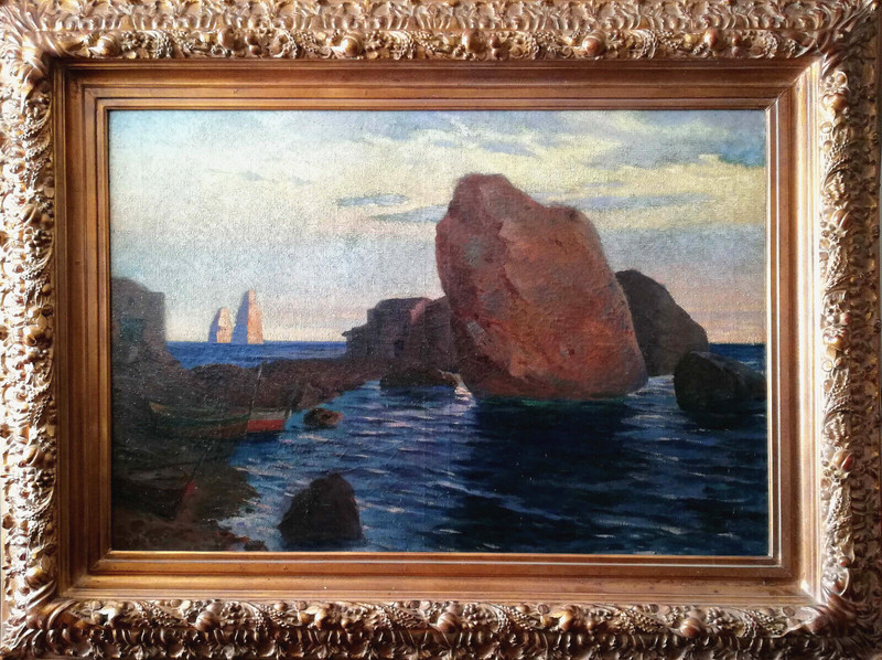 Franz Hermesdorf (1854-1905) – CAPRI, ORIGINAL SIGNED Seascape oil painting