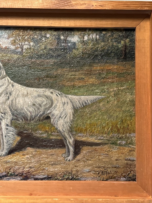 ANTIQUE DOG LANDSCAPE PAINTING AMERICAN IMPRESSIONIST VICTOR NICKOL CALIFORNIA gallery
