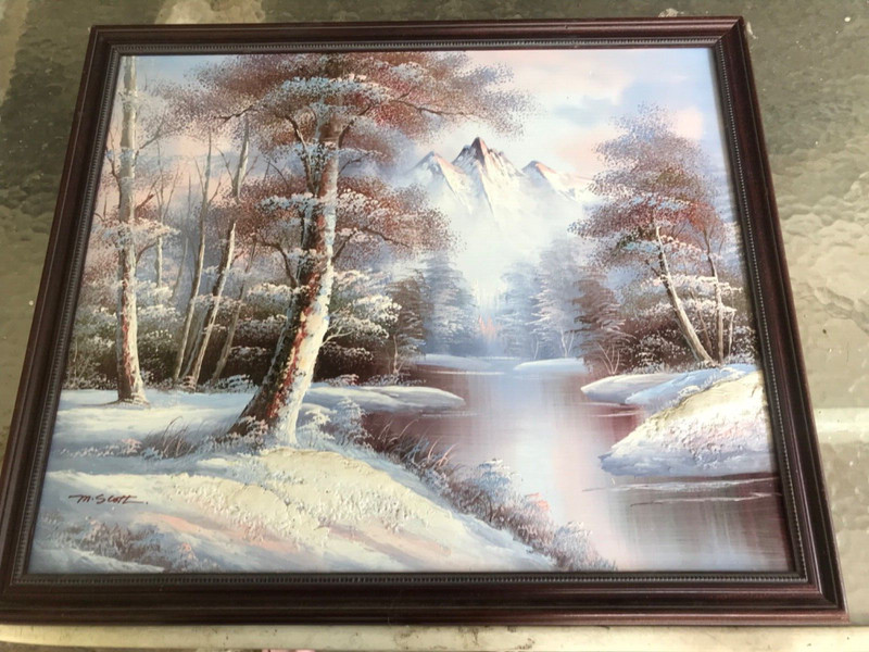 M .SCOTT . Vintage on Canvas 3D Painting “ Winter MORNING “Framed