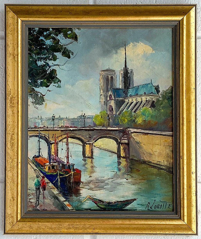 Renée Lorette French Impressionist Oil Painting, Notre Dame & Seine River, Paris