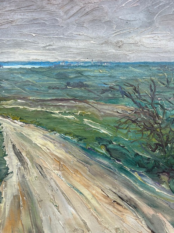 Impressionist Wide Landscape With Country Road Oil Painting Antique gallery