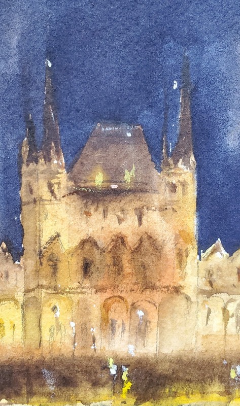 Original Watercolor Painting Budapest Parliament Hungary Night Cityscape FineArt gallery