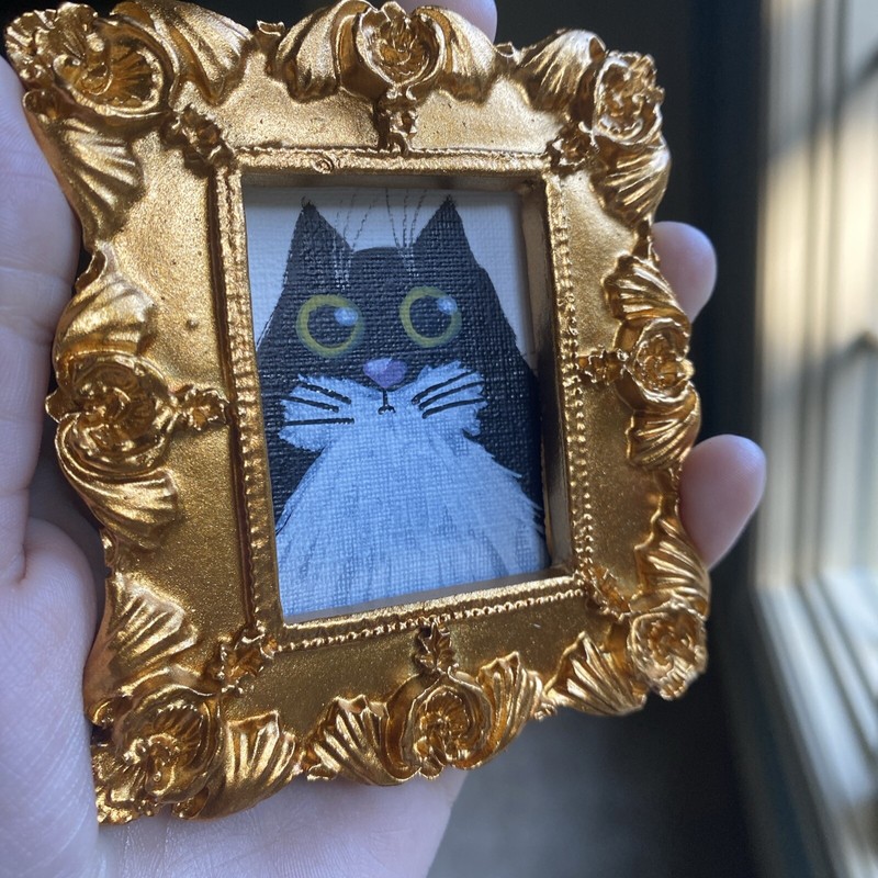 3/3,5 Black Cat, Painting On Paper,framed,cute,funny,miniature, gallery