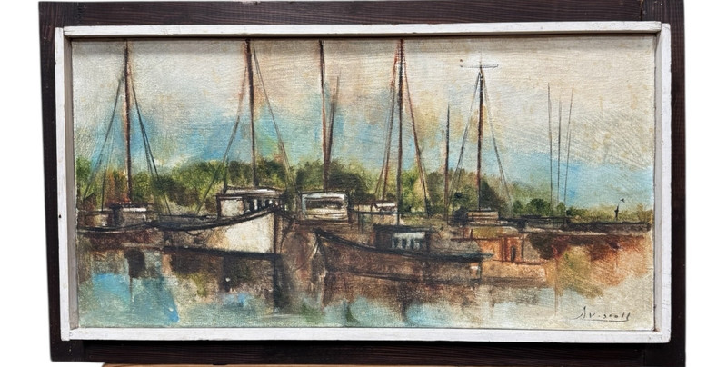 McM – AV Gaull Artist Original Artwork Harbor Oil Canvas Painting 25″ x 14 1/4″