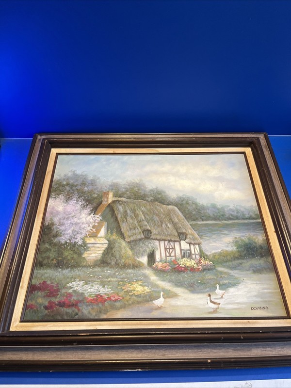 Domina signed oil painting Home and duck walk framed used Ships Fast