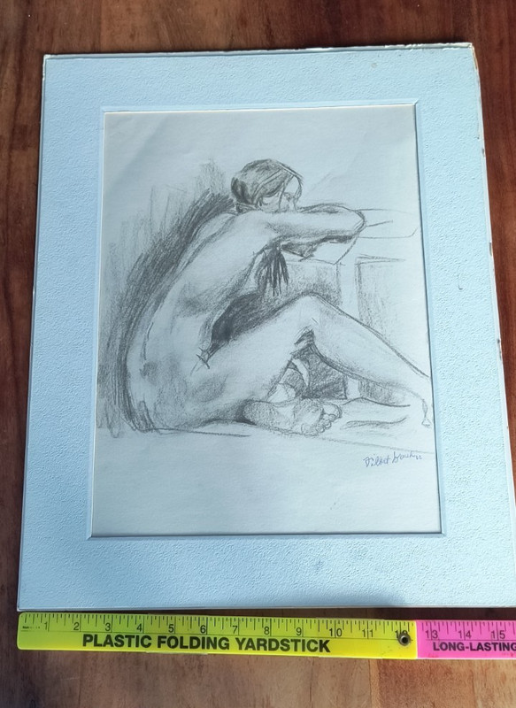Hilda Rubin Listed Artist Signed Charcoal Drawing Nude Woman 1962 MCM #12