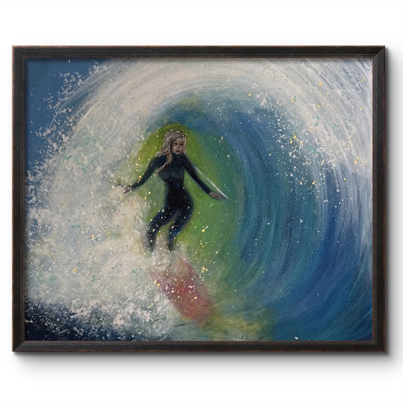 SURFER GIRL GETTING BARRELED 11X14 ABSTRACT HUNTINGTON BEACH ORIGINAL ART