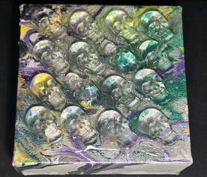 Acrylic Painting Resin Coated + Skulls 4x4x1.5" USA Artist Direct (Skull Art)