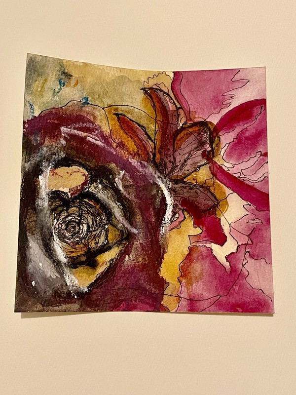 Original Watercolor Rose 1 Signed By Heather Vilbrin Arist 5×5