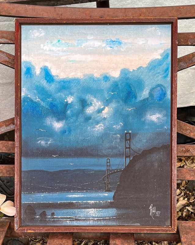 Original 1977 Contemporary Painting San Francisco Bay Golden Gate Bridge Signed gallery