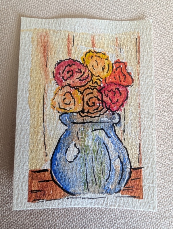 1/5 Floral Vase ACEO Original By Amber Watercolor 2.5x3.5 on paper gallery