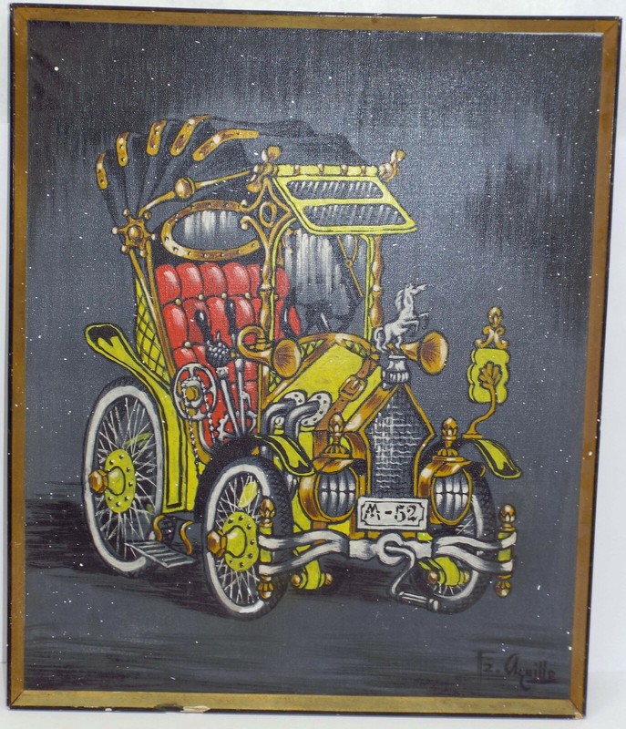 Very Rare FZ Aquillo Antique Car Art Automobile Painting 24.5 X 20.5 Model T
