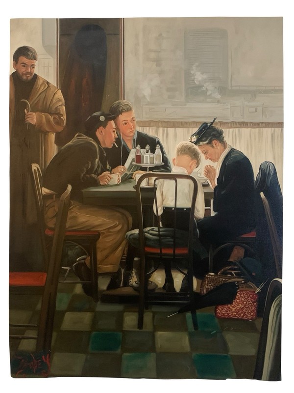 Painting after Norman Rockwell “Saying Grace” By Carole Prokey Maine Artist